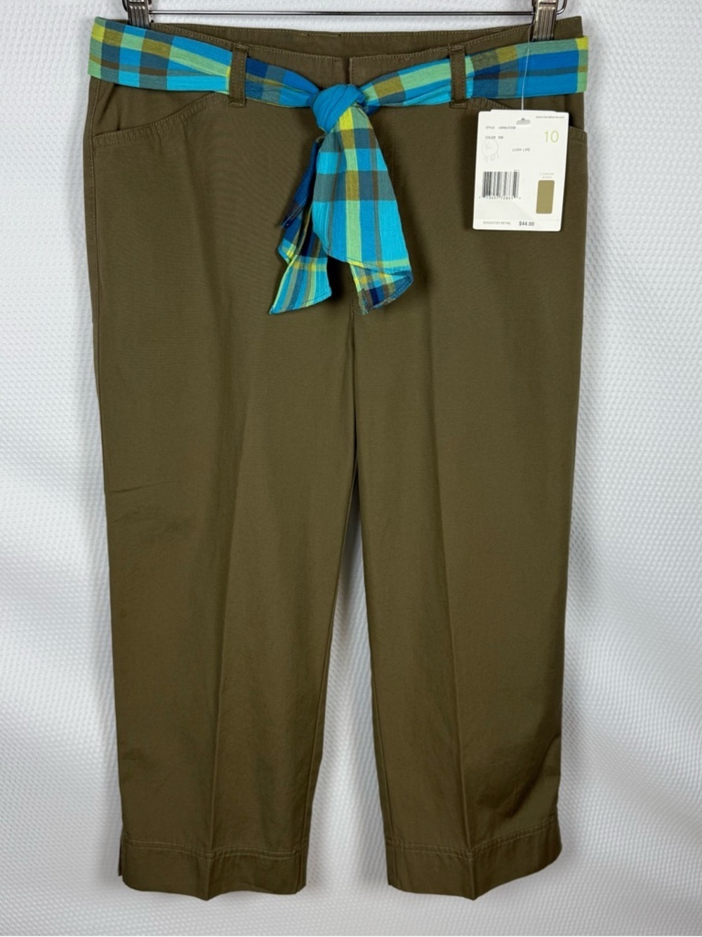 LIZ CLAIBORNE *NWT* Capris/Crop Pants Pedal Pusher Cotton Green Size 10 Belted